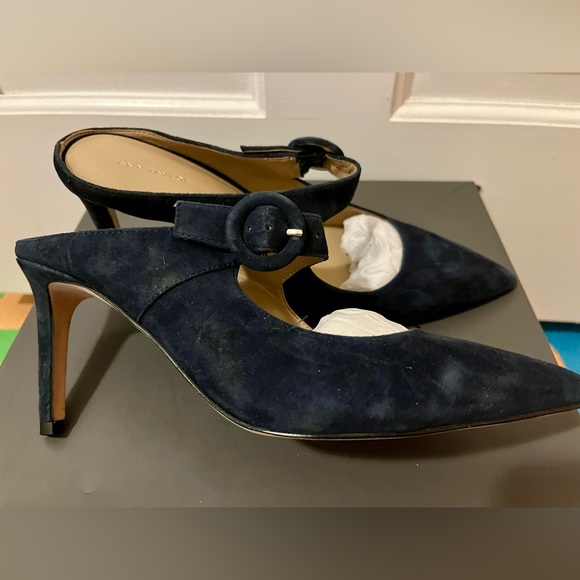 Ann Taylor Blue Suede Backless Shoes, Size 9M - Picture 4 of 6